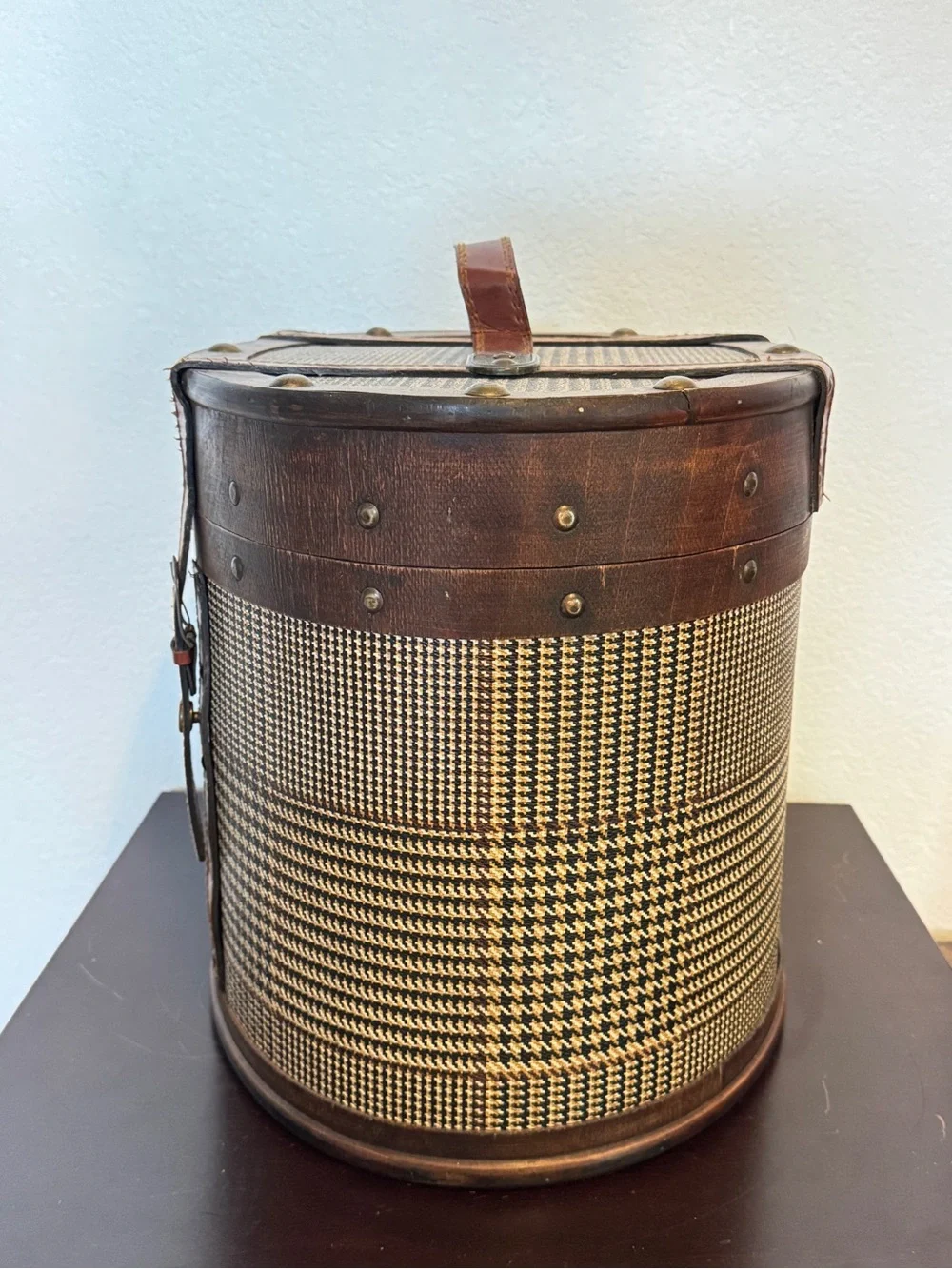 Vintage Ralph Lauren Style Brown Leather & Tweed Storage Trunk Box/Chest